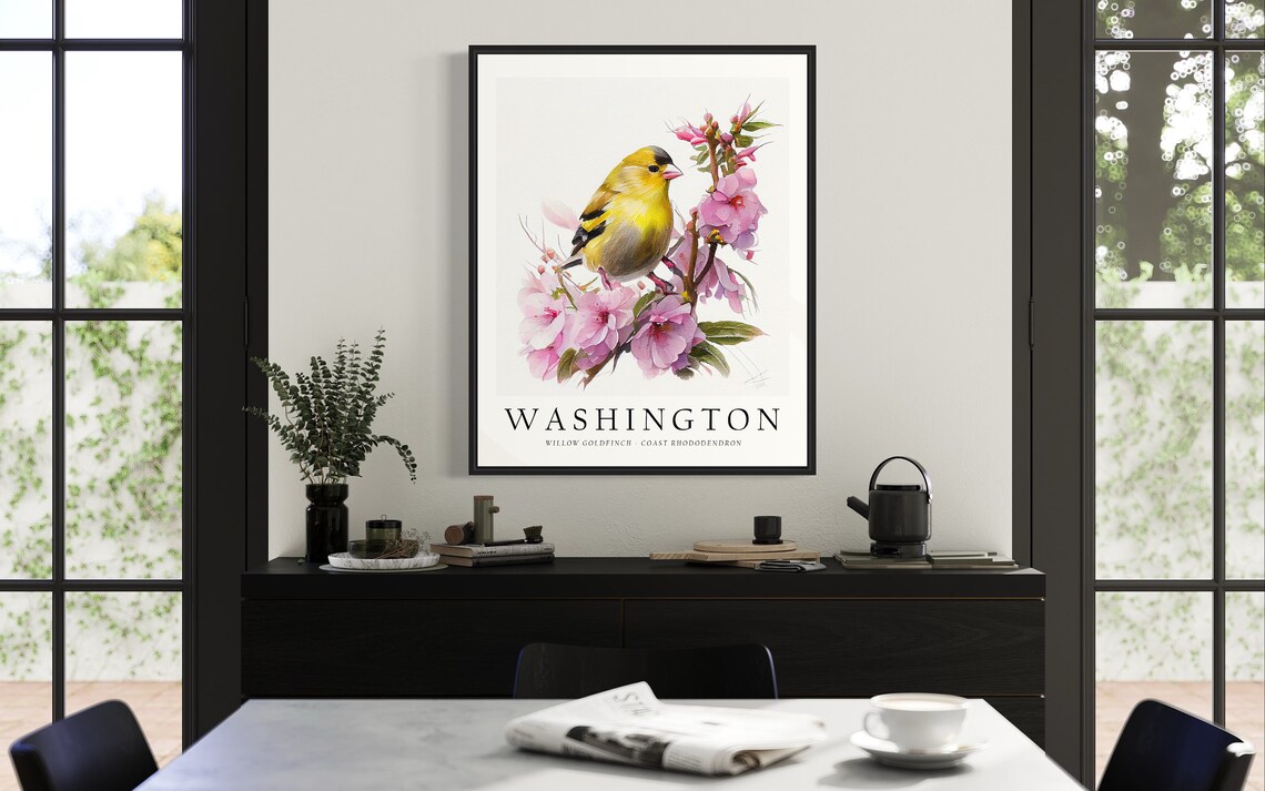 Washington State Bird Art Print, State Flower Wall Art - Image 3