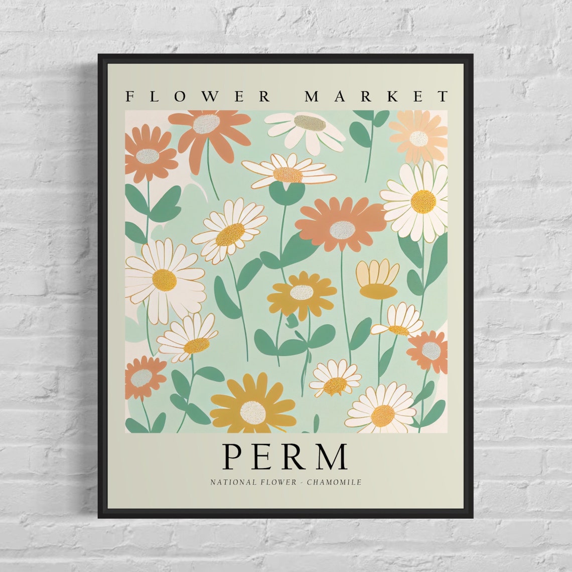 Perm Chamomile Flower Market National Flower Vintage Botanical Poster