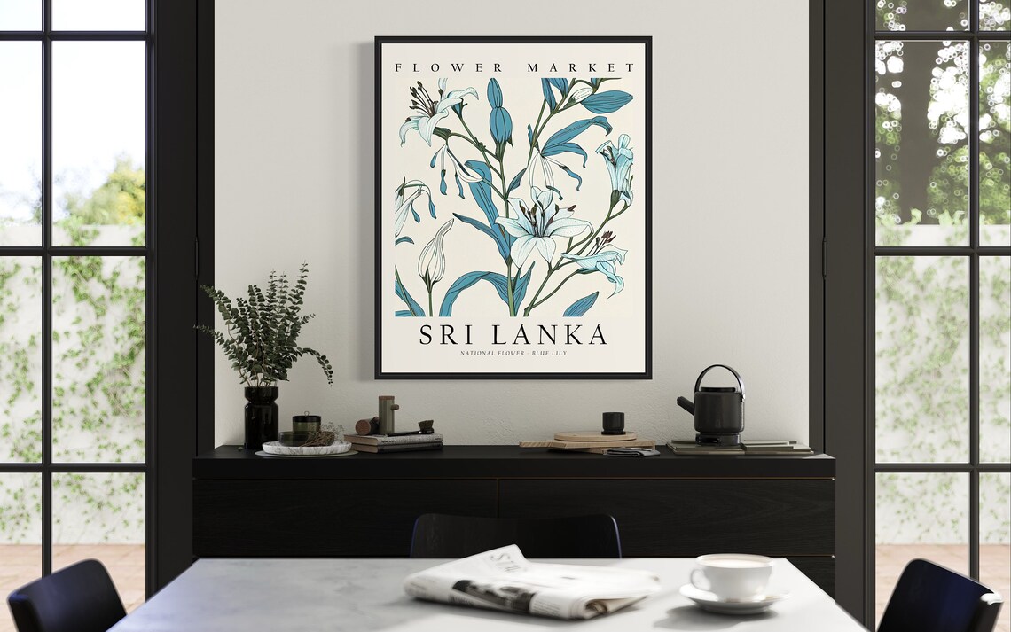 Sri Lanka Flower Market Blue Lily Botanical Illustration Poster - Image 2