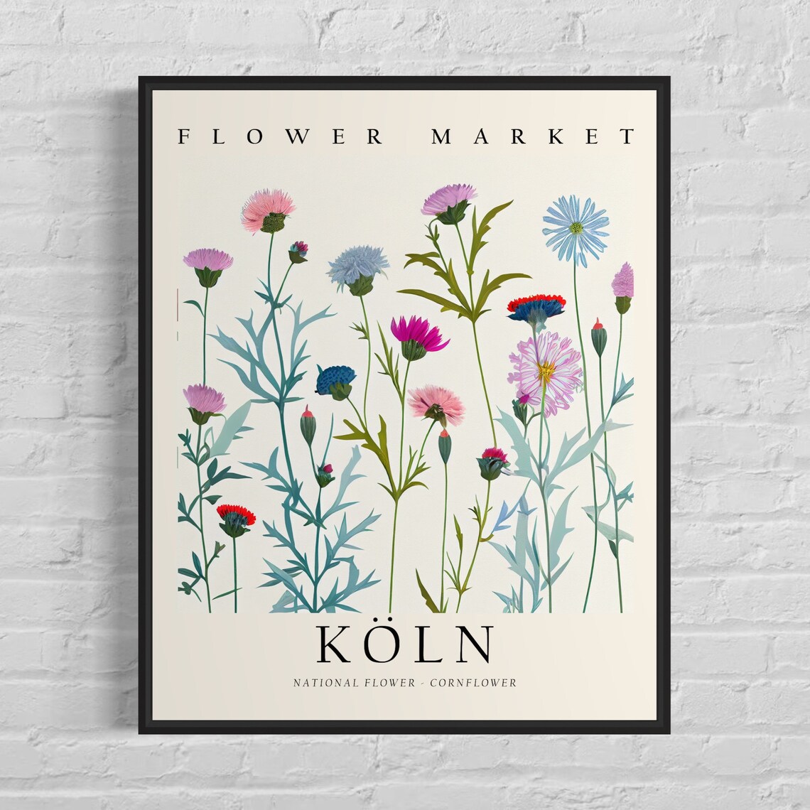 Köln Flower Market Cornflower Botanical Illustration Art Poster
