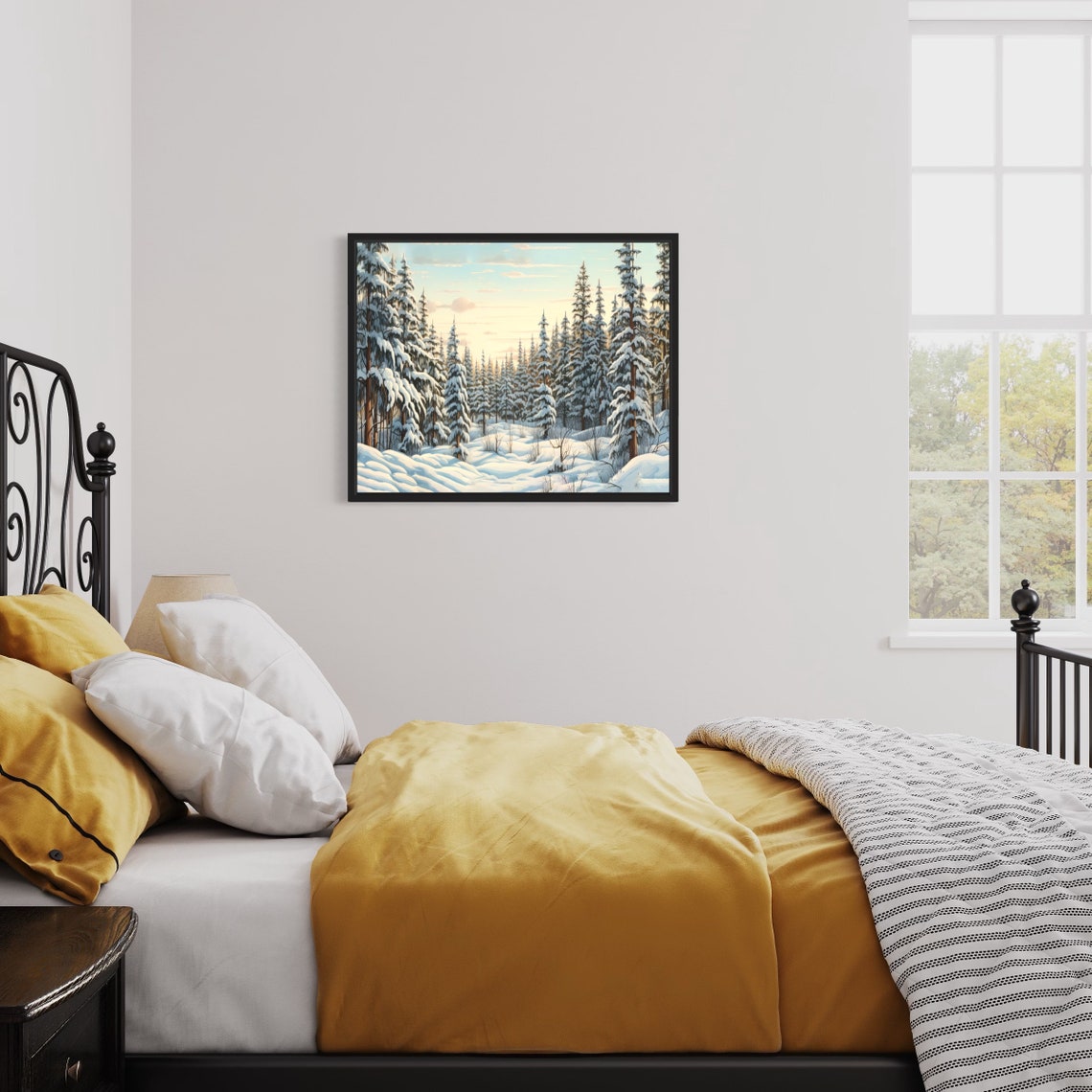 Winter Pine Tree Forest Poster Art Print Winter Scenery Artwork Wall Art Painting - Image 3