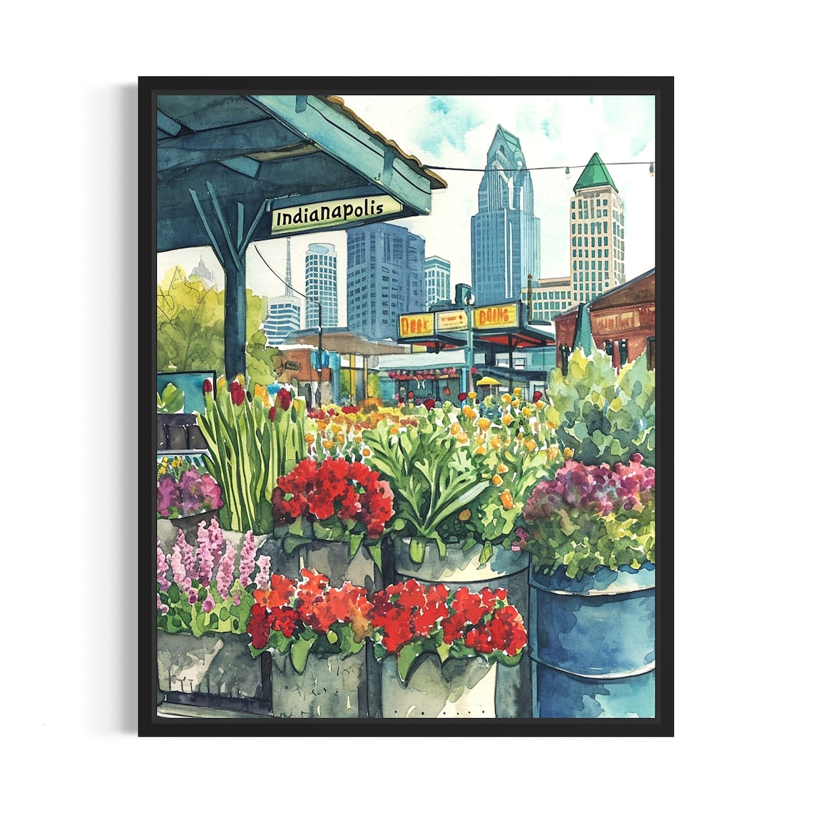 Indianapolis Flower Market Poster, Neutral Botanical Art Print