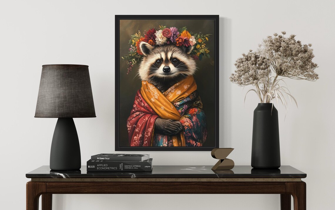 Raccoon Poster Art Print, Animal Flowers In Kimono - Image 2