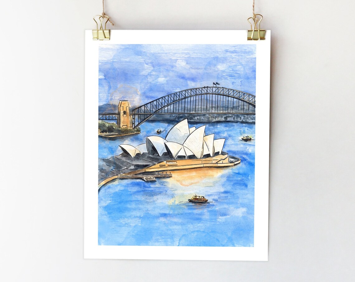 Sydney Opera House Watercolor Australia Travel Poster