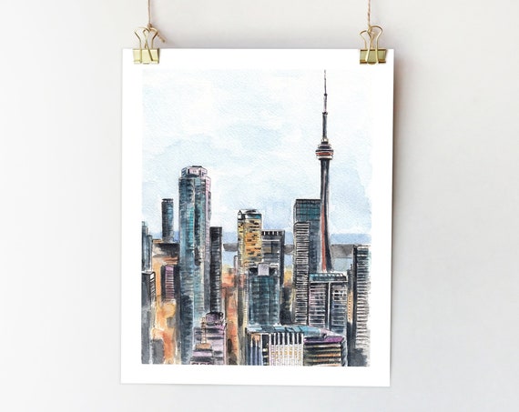 Toronto Skyline Watercolor Art Print, Canada Cityscape