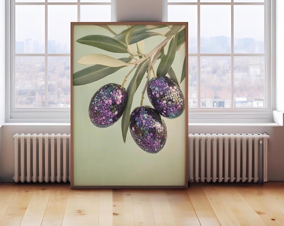 Retro Olive Disco Ball, Funky Kitchen Art Print