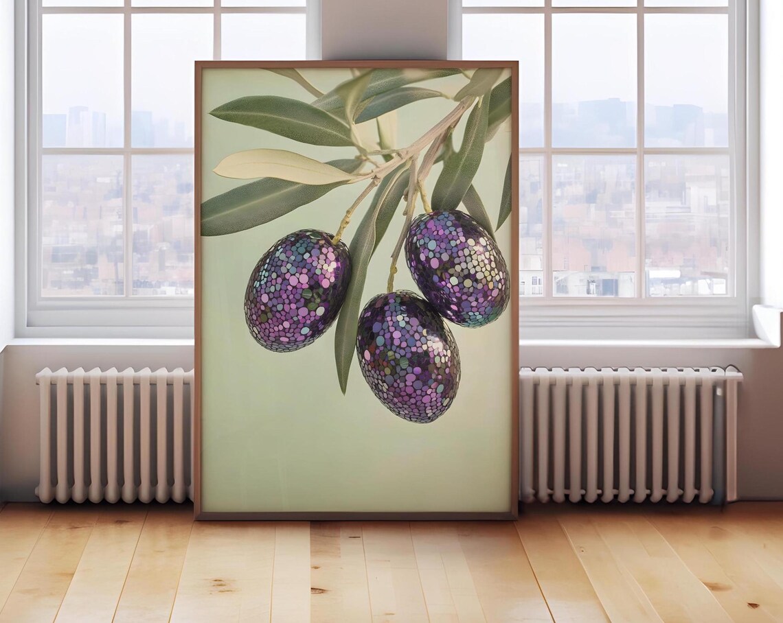 Retro Olive Disco Ball, Funky Kitchen Art Print
