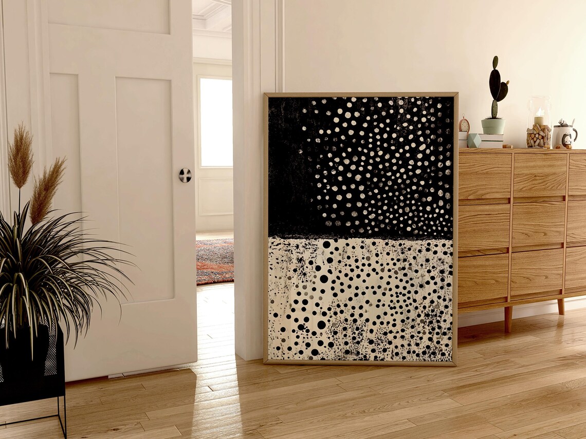 Black And White Abstract Dots, Minimalist Art Print - Image 2
