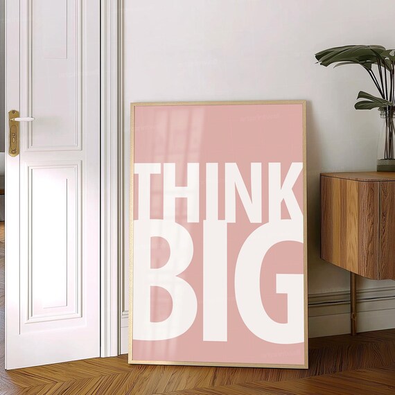 Think Big Manifestation Pink Wall Art Print Retro Affirmation Manifest Poster Trendy Decor Heart 1 Positive
