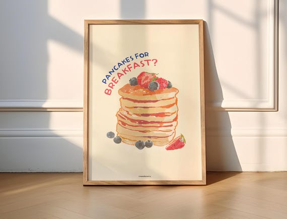 Pancakes For Breakfast Art Print, Kitchen Poster