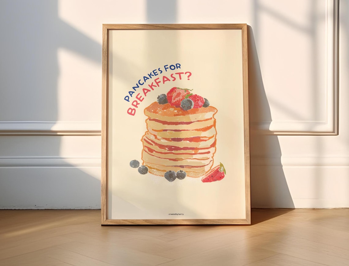Pancakes For Breakfast Art Print, Kitchen Poster