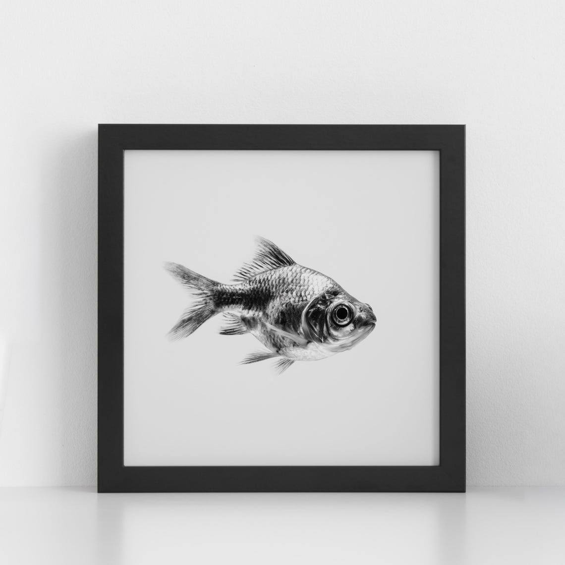 Monochrome Goldfish Minimalist Black and White Fish Art Print