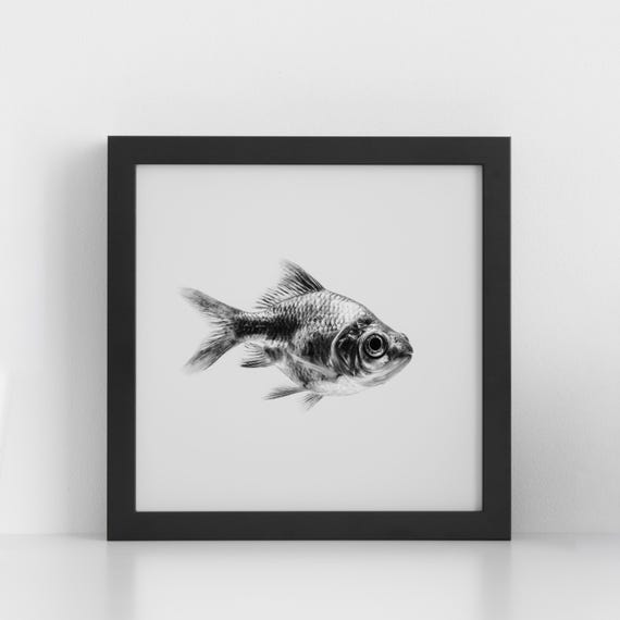 Monochrome Fish Print Minimalist Animal Wall Art Black And White Nautical Photo Ocean Lover Gift Scandi Bathroom Decor