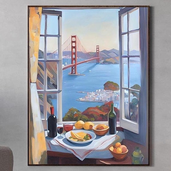 San Francisco Poster Print Window To California Waterfront Artwork Vintage Travel Abstract Matisse Style Art