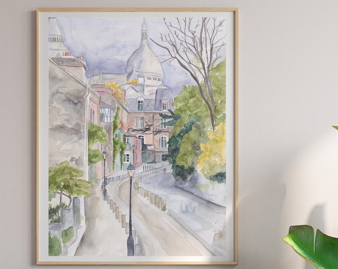 Paris Montmartre Art Print Paris Travel Print Parisian Wall Decor Sacre Coeur Art French Street Scene Gift For Traveler - Image 4