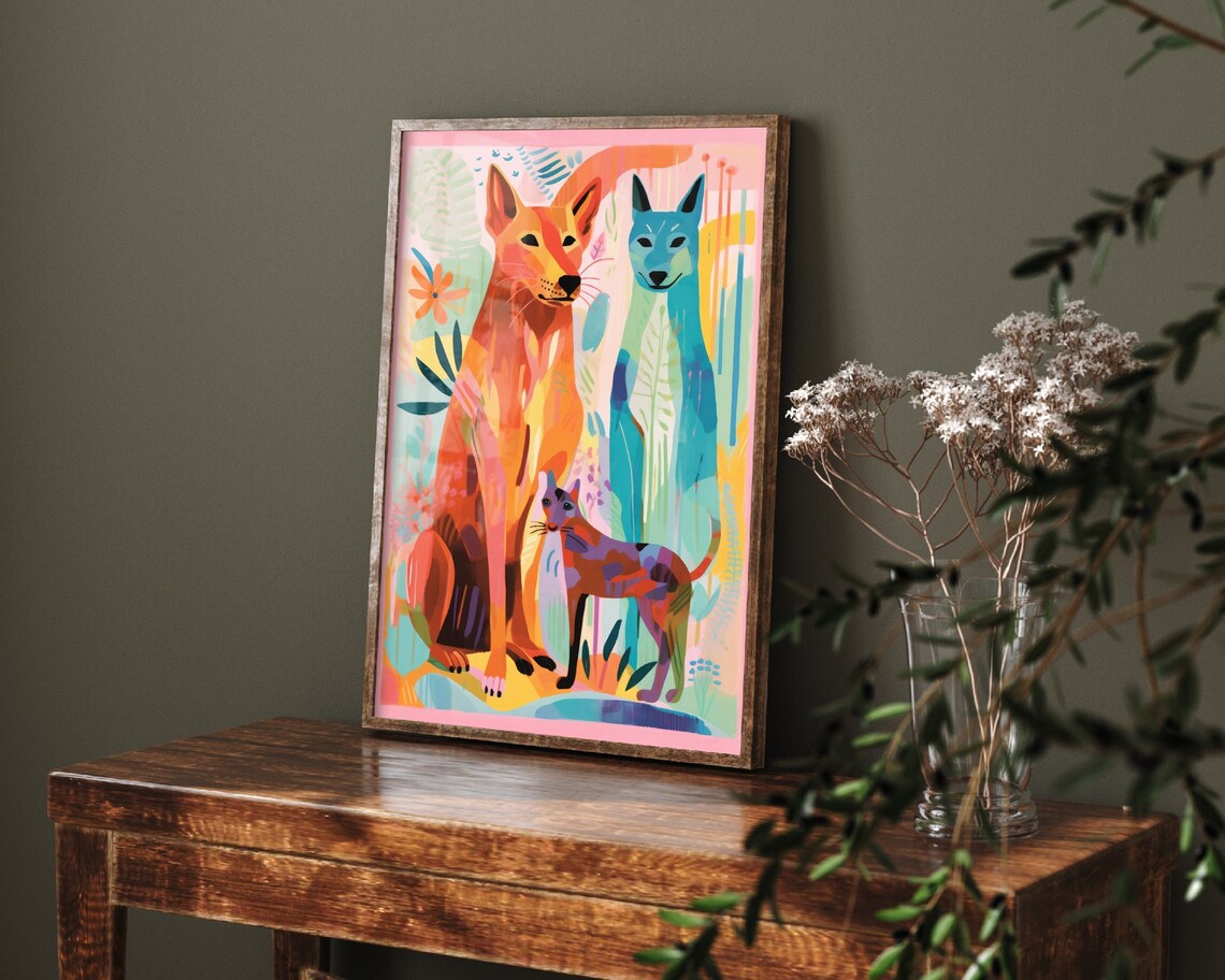 Abstract Dog And Cat Illustration Art Print