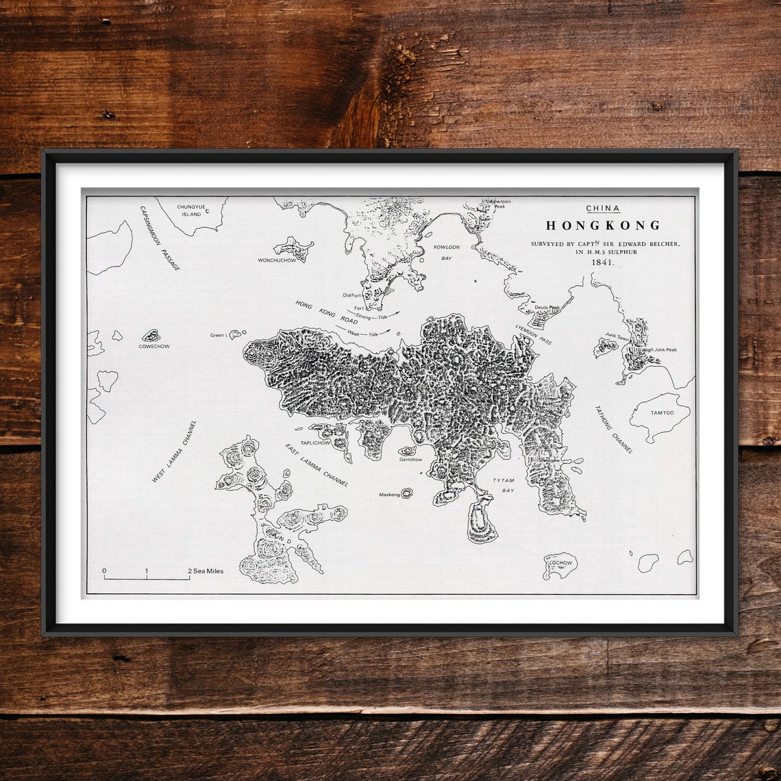 Hong Kong 1841 Vintage Survey Map Antique Nautical Chart Poster