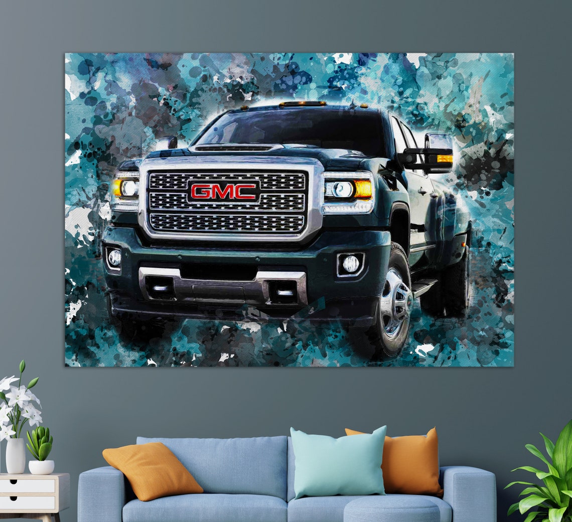 GMC Sierra Dark Green Pickup Truck Front View Painted Truck Poster