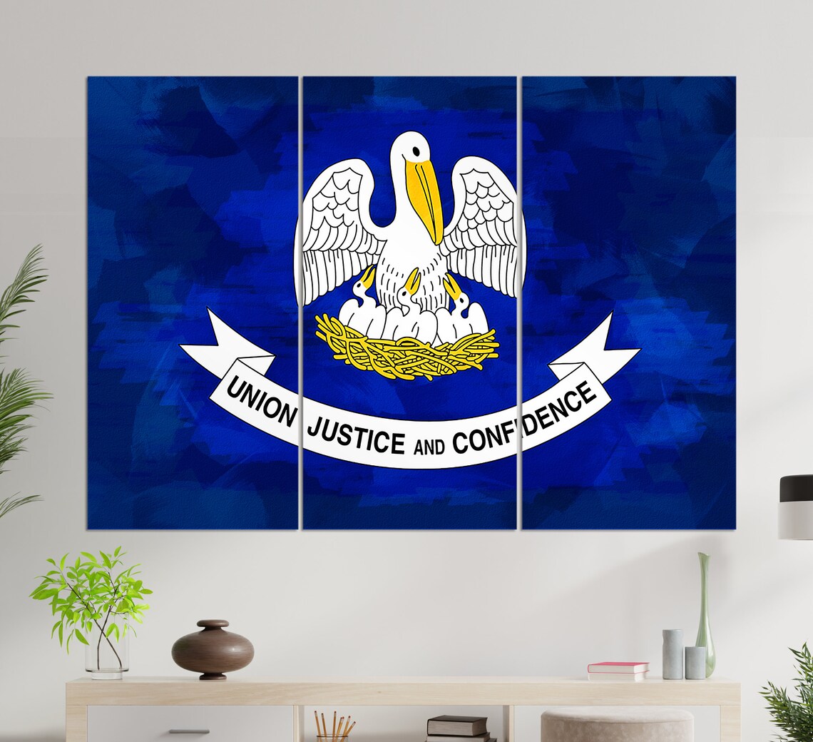 Louisiana State Flag Pelican Watercolor Blue Patriotic Wall Art Poster - Image 3