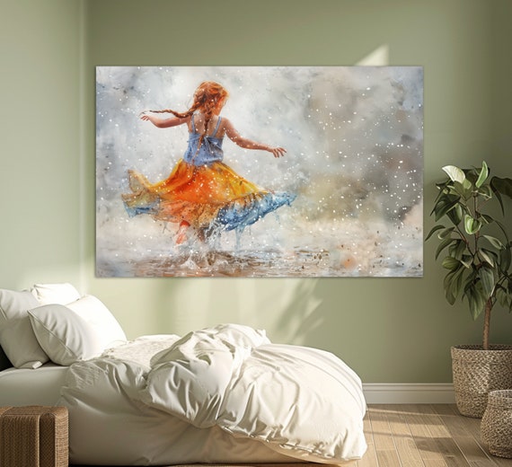 Abstract Little Girl With Red Hair And Braids Painting Print Happiness Wall Art Kids Room Decor Nursery Decor Dancing Kid Poster