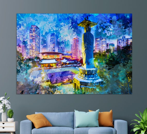 Bongeunsa Temple In Seoul Print Abstract Seoul Temple Painting Korean Wall Art Seoul Art