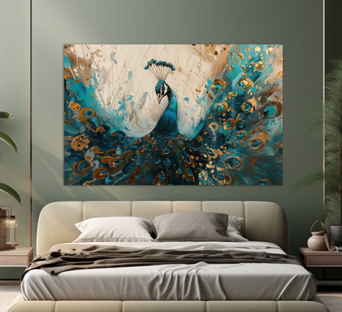 Modern Peacock Wall Art Print, Colorful Home Decor
