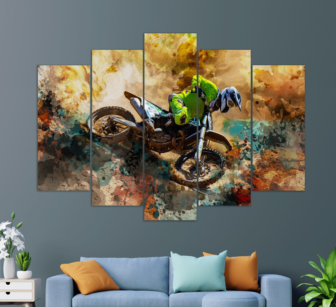 Motocross Dirt Bike Rider Mid Air Jump Dust Cloud Sports Wall Art