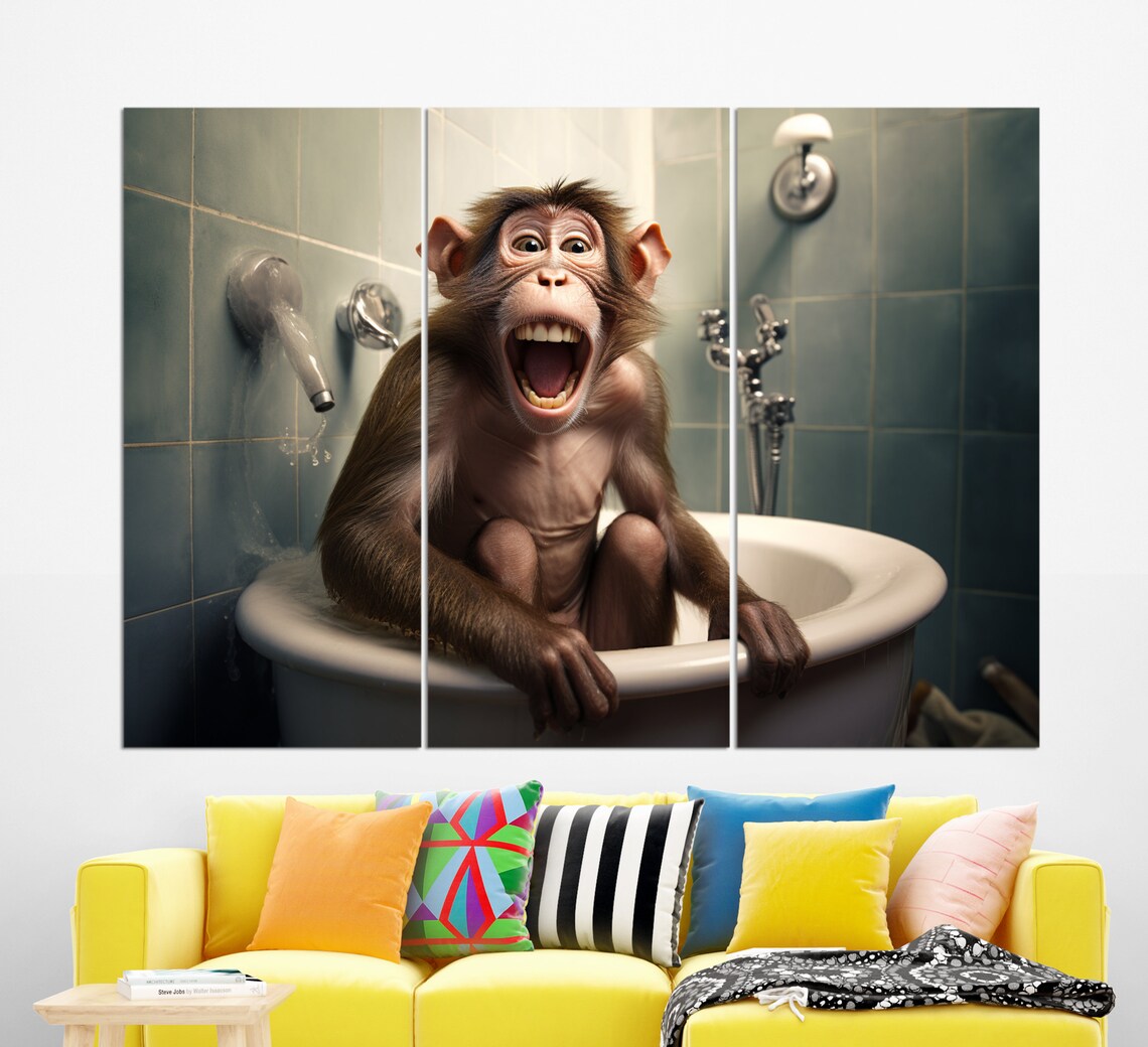 Monkey In A Bath, Bathroom Wall Art Print - Image 3