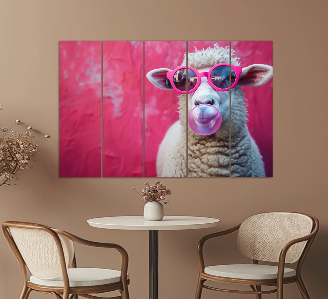 Sheep in Pink Sunglasses, Funny Animal Wall Art Print - Image 2