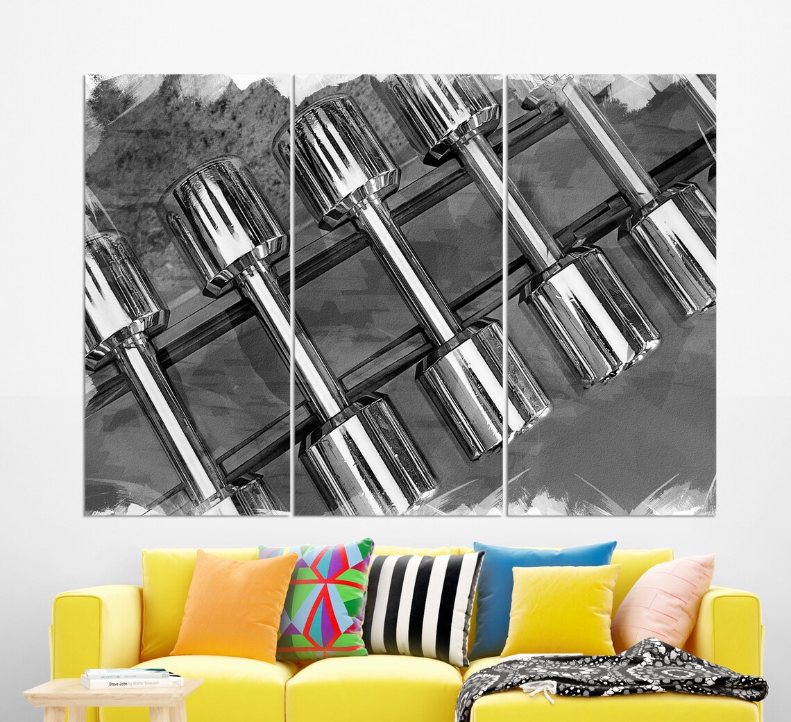 Golden Chrome Dumbbells Row Painted Style Gym Motivation Wall Poster - Image 2