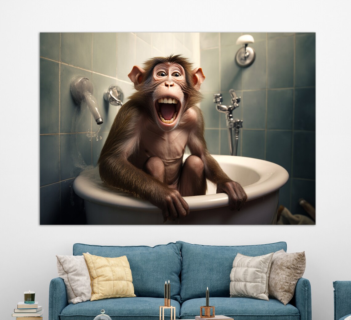 Monkey In A Bath, Bathroom Wall Art Print - Image 4
