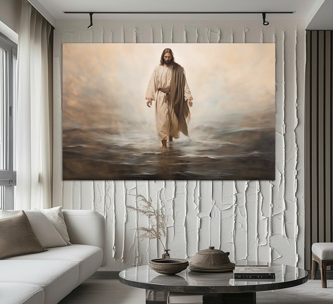 Jesus Christ Walking On Water, Religious Art Print