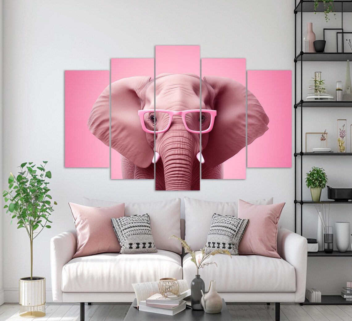 Cute Pink Elephant Glasses Nursery Print Playful Baby Animal Wall Poster - Image 3