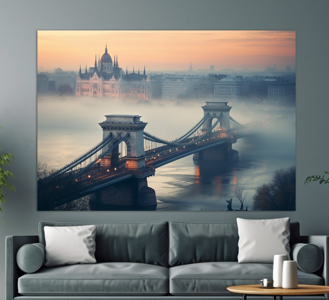 Misty Budapest Painting Budapest Print Budapest Bridge Hungary Print Budapest Wall Art - Image 3