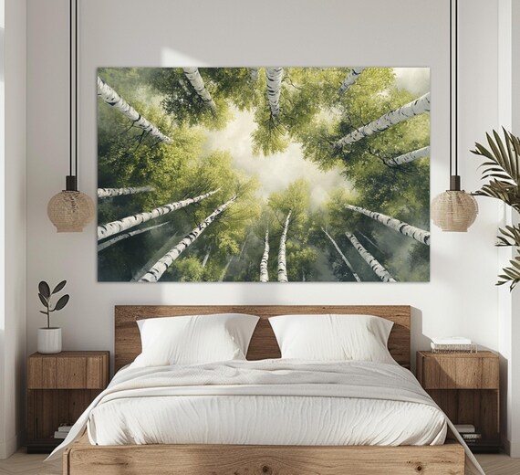 Birch Trees Oil Painting Print Abstract Birch Forest Wall Art Birch Painting Nature Wall Decor Scenic Trees Art