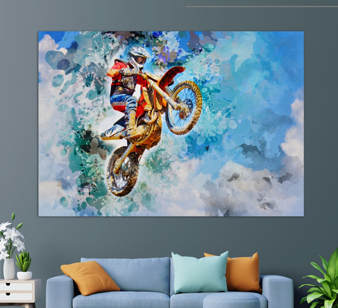 Dirt Bike Jump Motocross Art Print, Extreme Sports