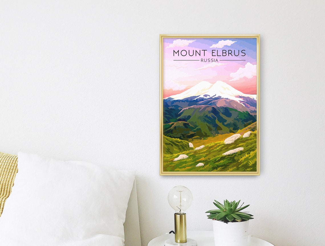 Mount Elbrus Russia Sunset Behind Snow Capped Peaks Travel Poster - Image 2