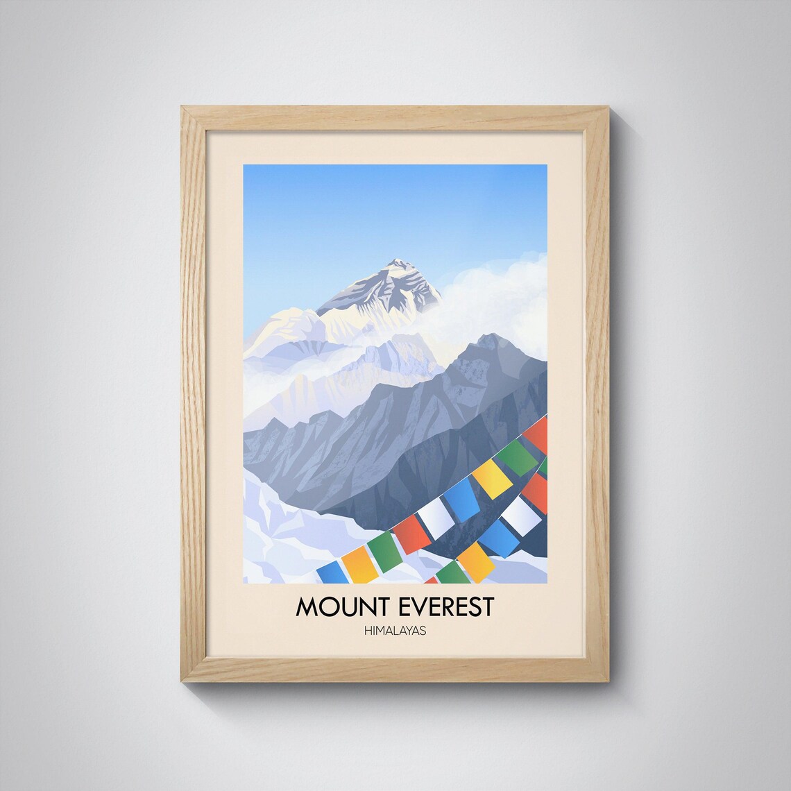 Mount Everest Himalayas Snow Peaks Prayer Flags Minimalist Travel Poster - Image 3