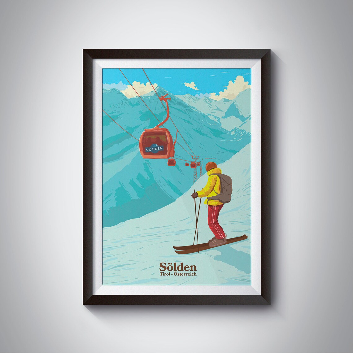 Solden Ski Resort Vintage Travel Poster, Austria