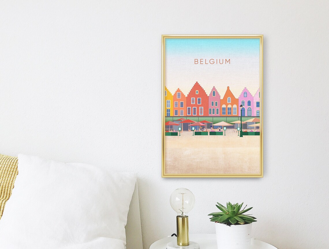 Belgium Minimal Travel Poster, Bruges Cityscape Art Print - Image 3
