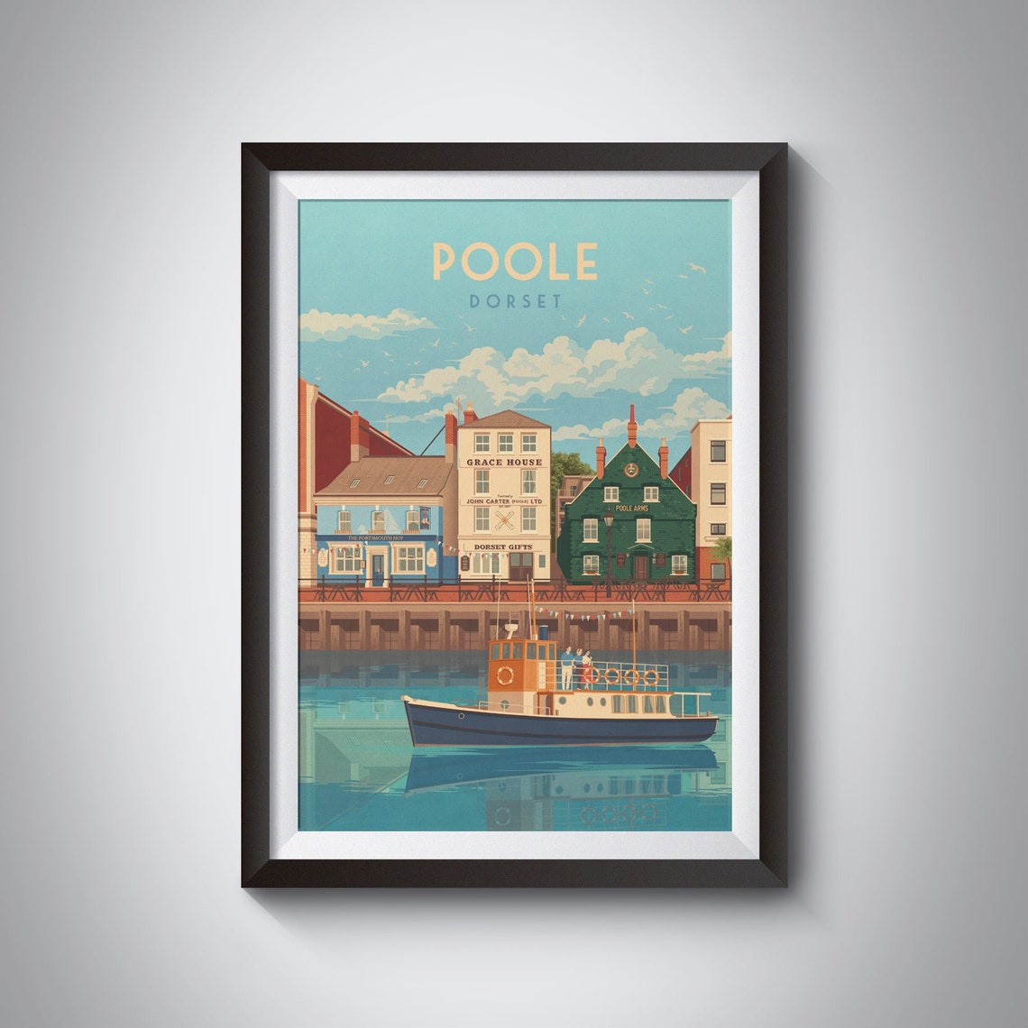 Poole Dorset Historic Quay Vintage Ferry Harbour Front Poster