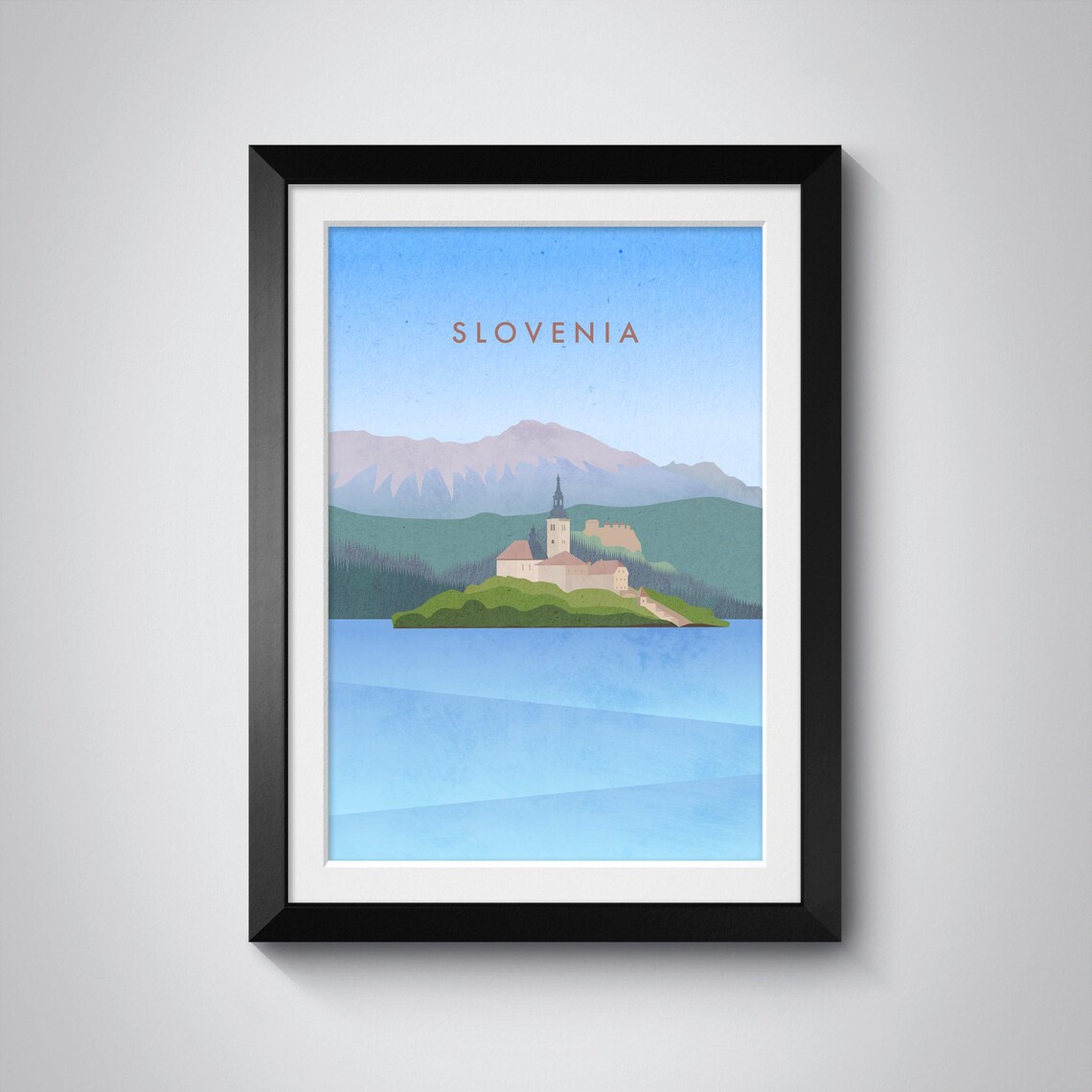 Slovenia Lake Bled Island Church Julian Alps Minimalist Travel Poster