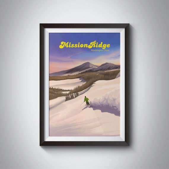 Mission Ridge Ski Resort Poster Wenatchee Washington Usa Travel Print Cascade Range Snowboarding Vintage Skiing Artwork Retro Art Gift