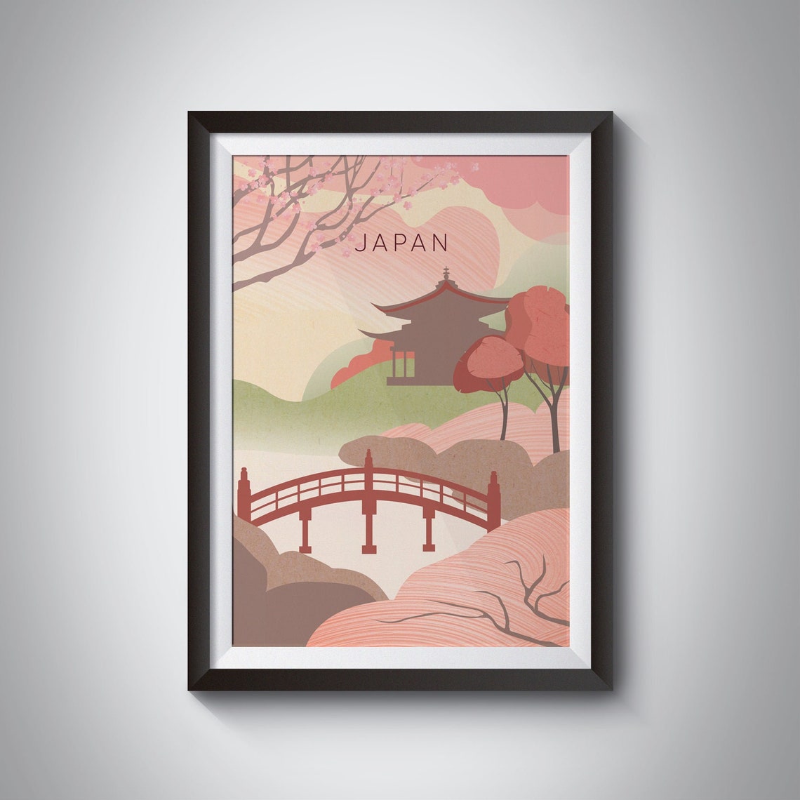 Japan Minimal Travel Poster East Asia Japanese Simple Print Ornamental Garden Artwork Vintage Travel Art Cherry Blossom Pagoda Sakura