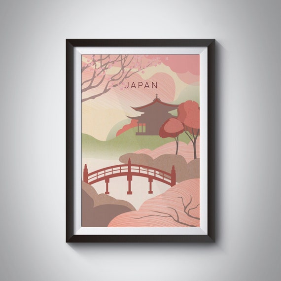 Japan Minimal Travel Poster East Asia Japanese Simple Print Ornamental Garden Artwork Vintage Travel Art Cherry Blossom Pagoda Sakura