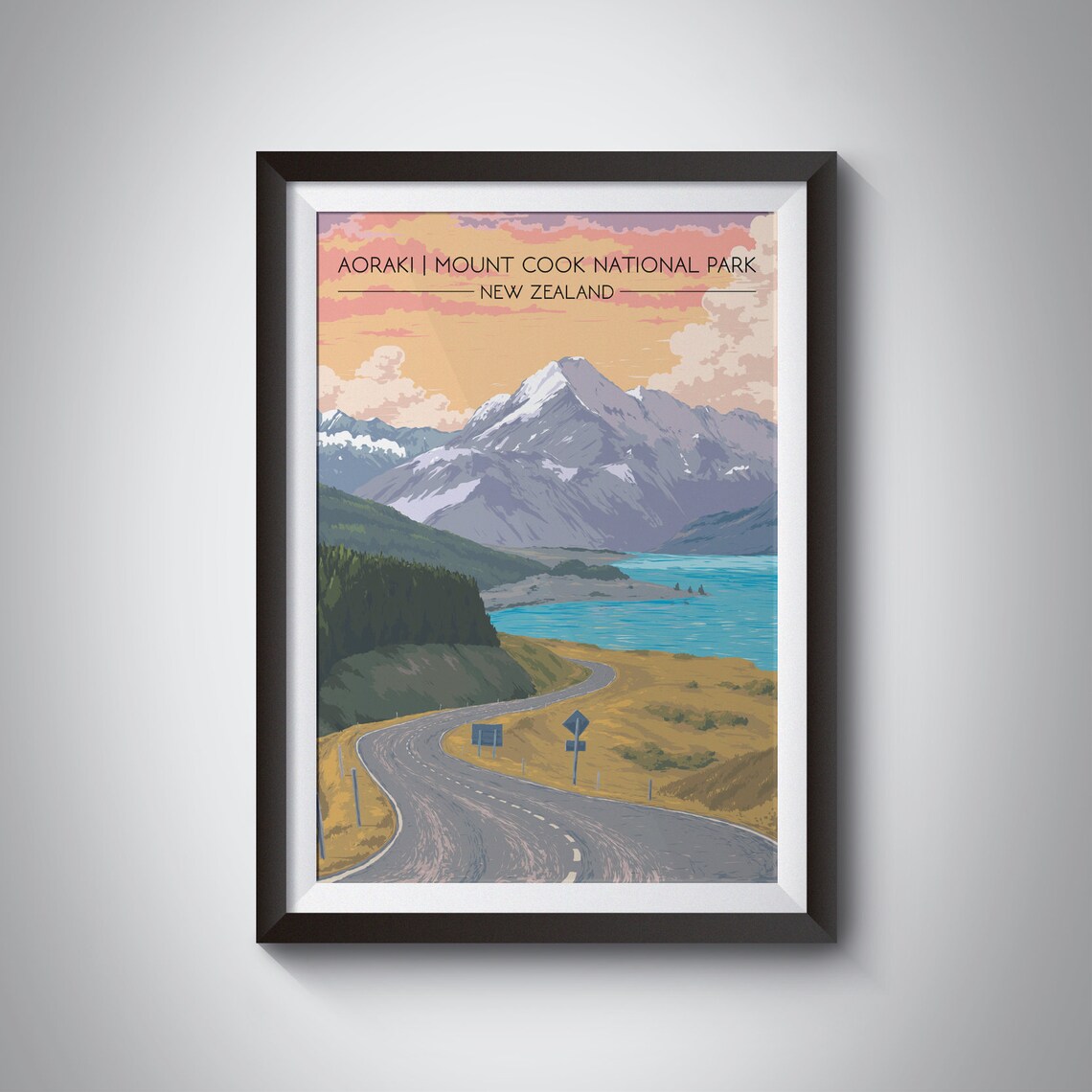 Aoraki Mount Cook National Park Vintage Travel Poster