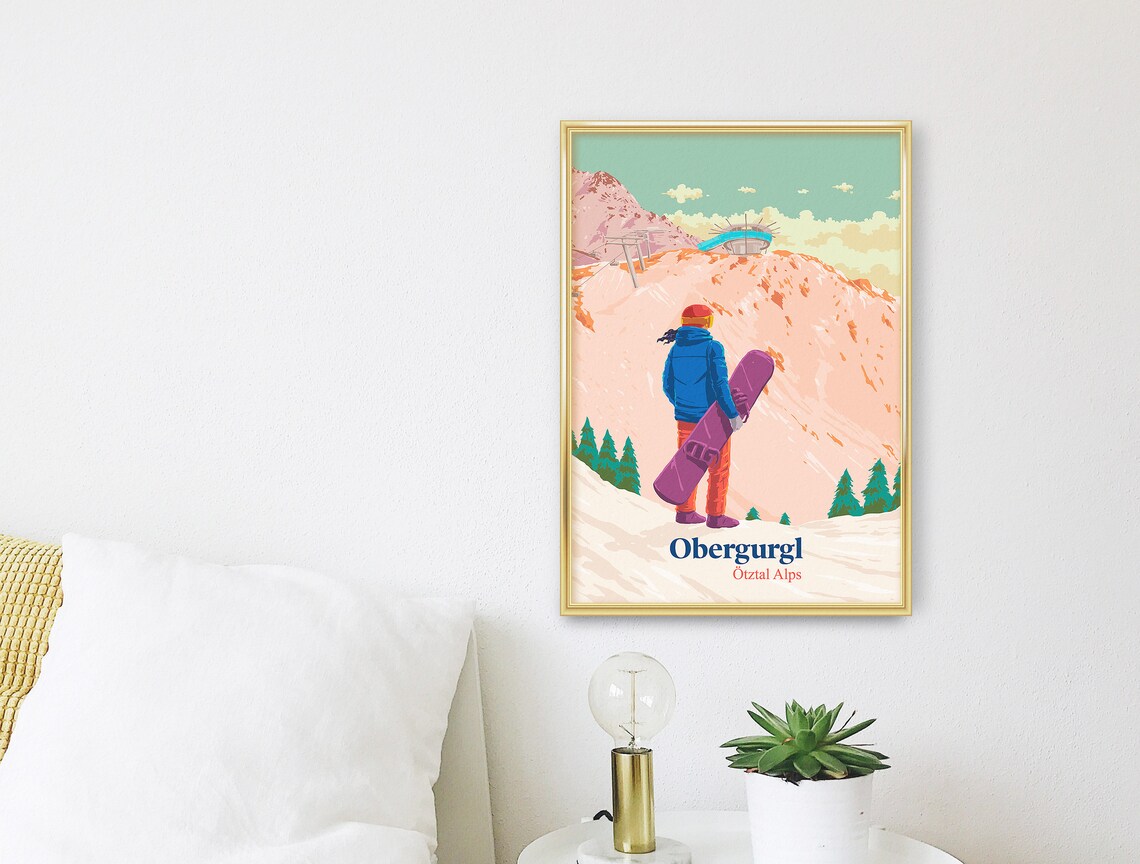 Obergurgl Snowboarding Vintage Skiing Travel Poster - Image 3