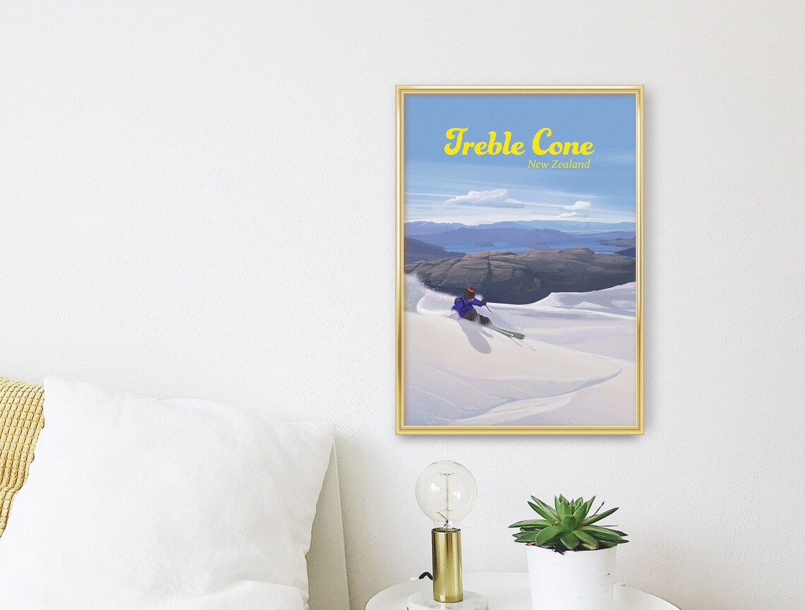 Treble Cone New Zealand Classic Powder Skiing Vintage Travel Poster - Image 3