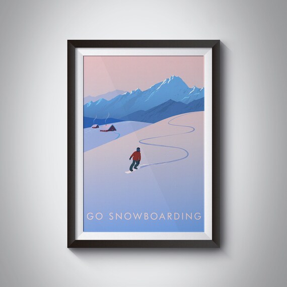 Go Snowboarding Vintage Ski Travel Poster