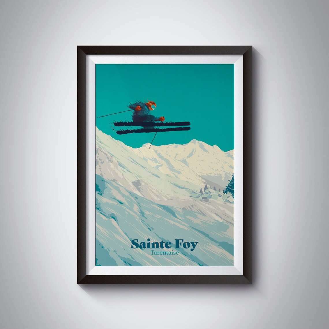 Sainte Foy Tarentaise French Alps Jumping Skier Travel Poster